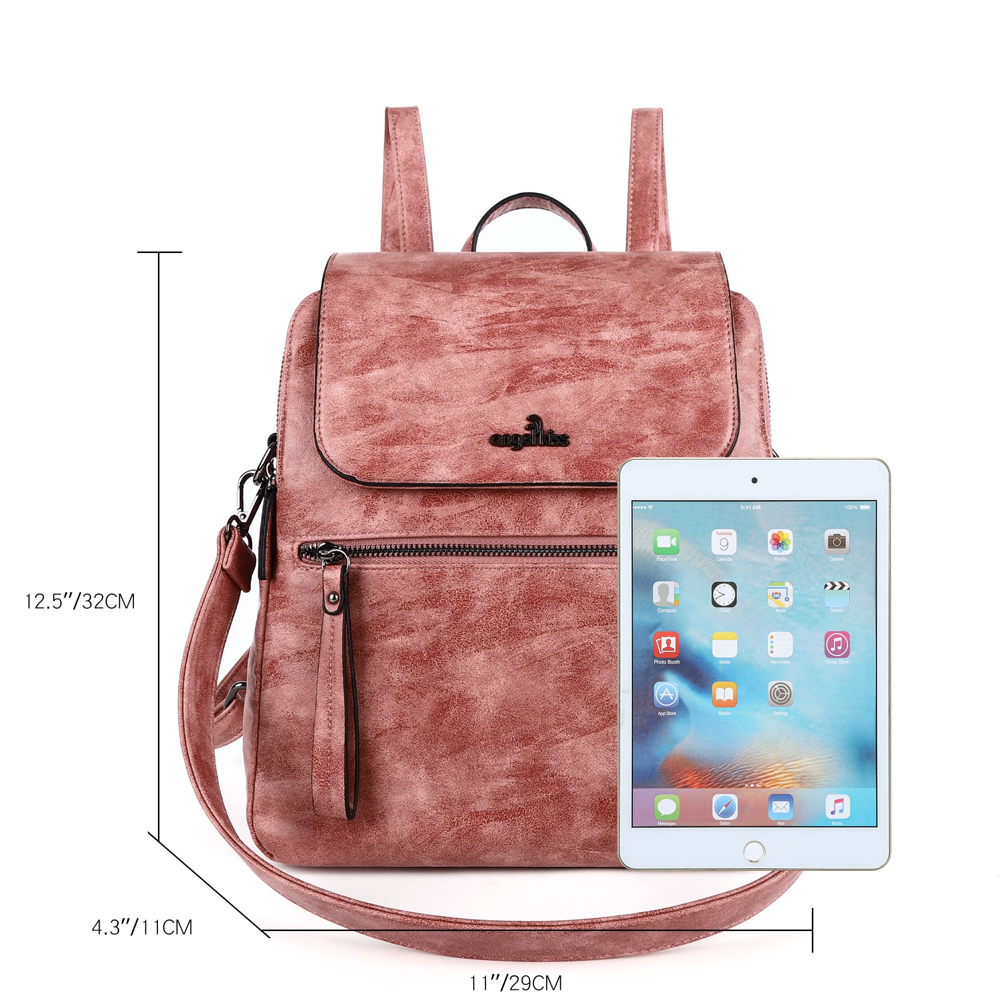 Angel Kiss Women's Vegan Leather Backpack Purse - Stylish Magnetic Flap Shoulder Bag with Zipper for Casual Outings, Travel & Daily Use