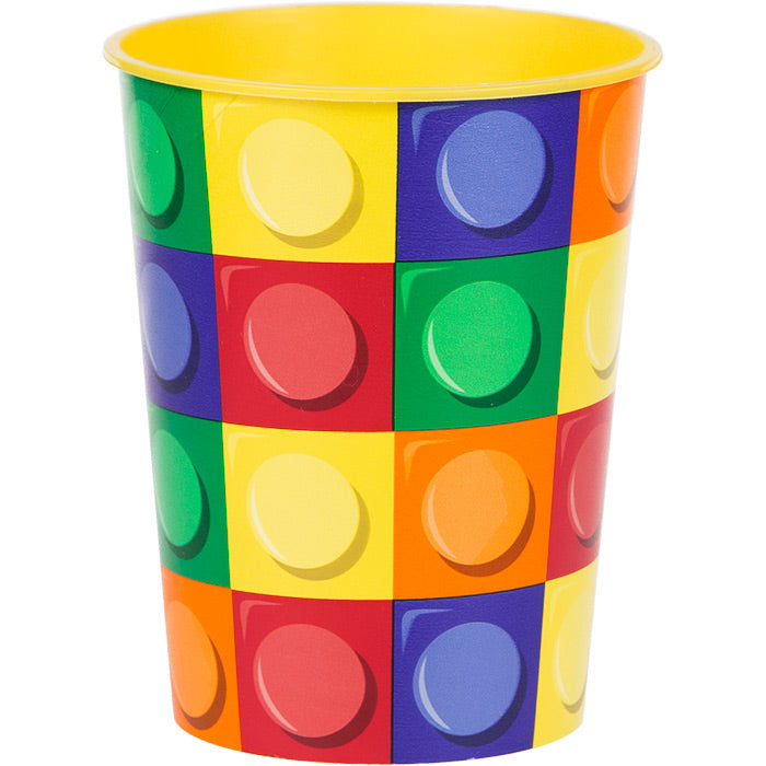 12-Piece Bulk Block Party 16 oz Plastic Cups - Colorful Disposable Party Cups for Weddings, Birthdays & Outdoor Events