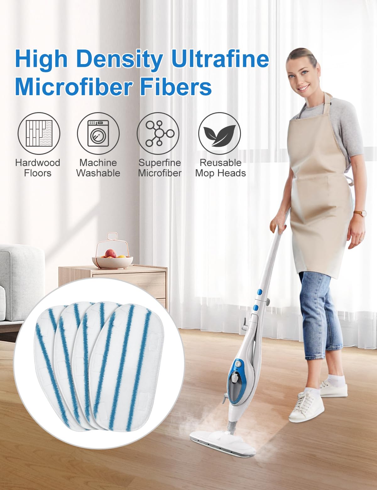 PurSteam ThermaPro 10-in-1 & 211 Steam Mop Replacement Pads - Washable & Reusable Microfiber Cleaning Pads for Steam Mop Cleaners - Perfect for Hardwood, Tile & Laminate Floor Cleaning