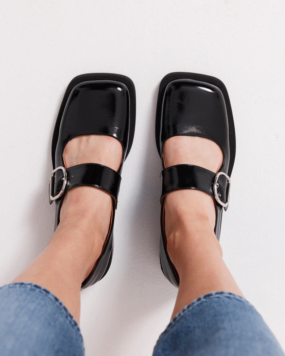Monae Buckle Strap Women's Shoes - Black Crush | Comfortable & Stylish Casual Flats for Work, Walking & Everyday Wear