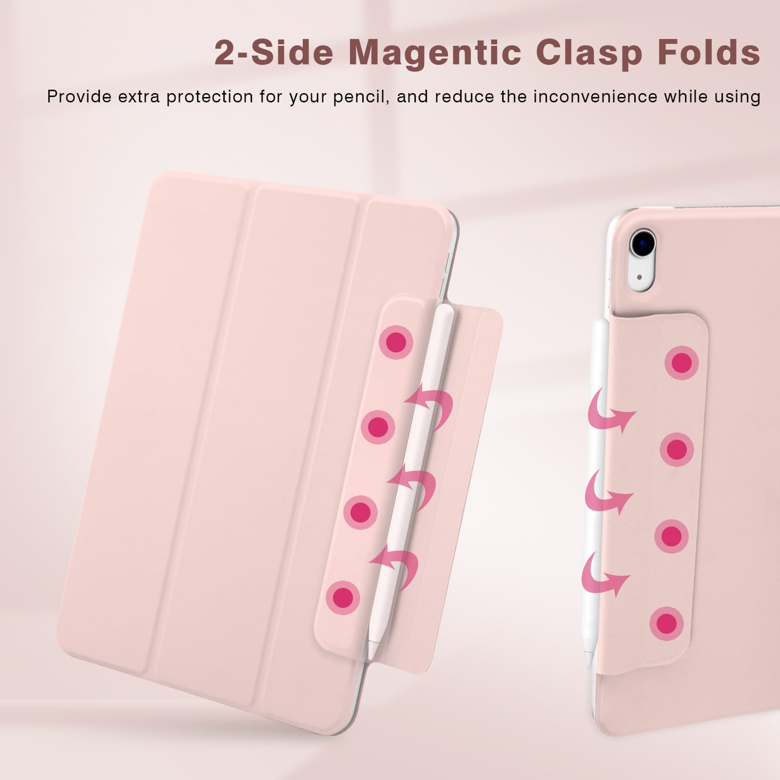 Magnetic Slim Smart Folio Case for iPad Air 7/6/5/4 (10.9 & 11 inch) - Compatible with iPad Air 5th/4th Gen 2022/2020 & M3/M2 2025/2024 Models - Auto Sleep/Wake - Pink | Perfect for Work, Study & Travel Protection