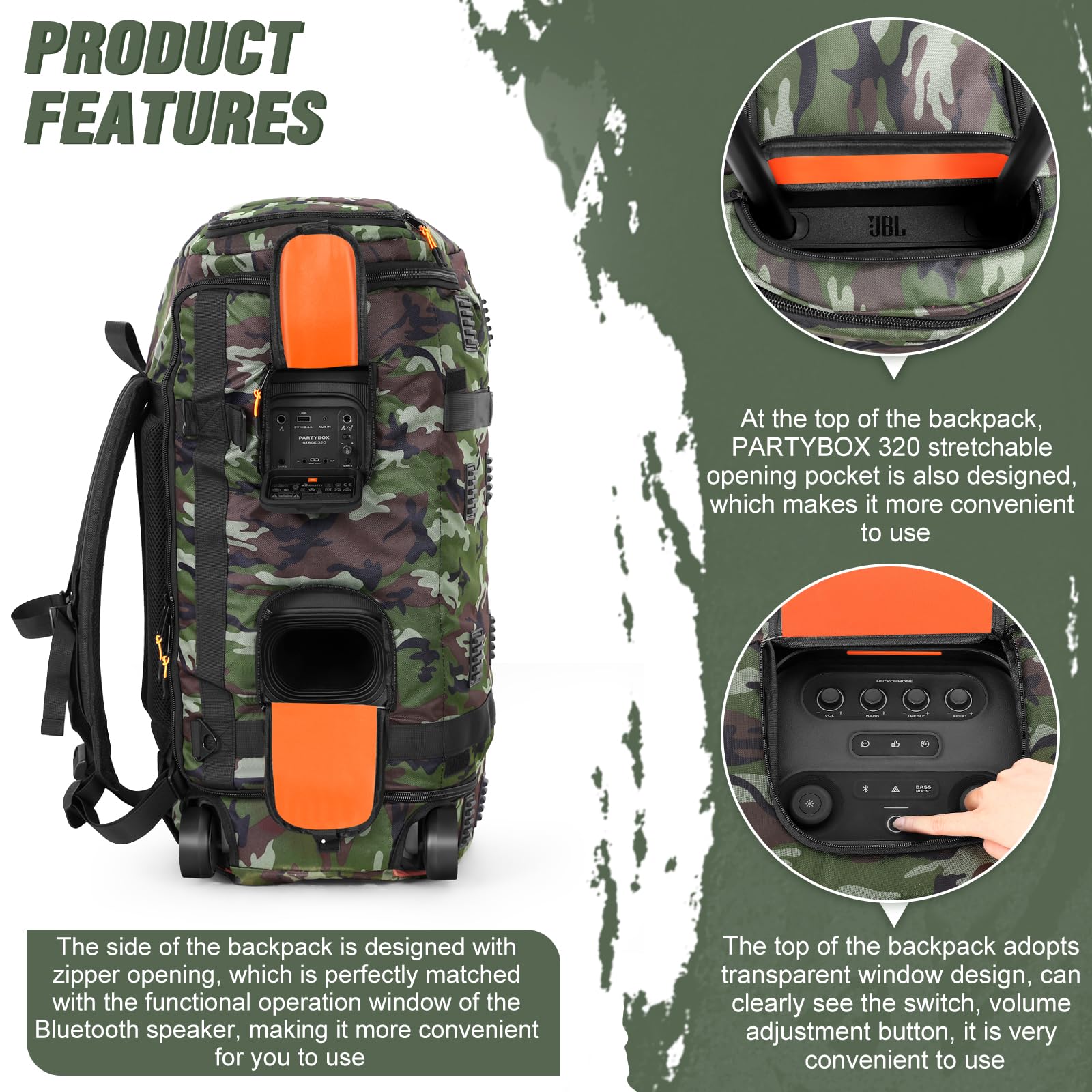 JBL PartyBox 320 Speaker Travel Case - Portable Waterproof Carry Bag & Backpack for JBL PartyBox Series Speakers (Camouflage Design) - Perfect for Outdoor Parties, Travel & Music Events