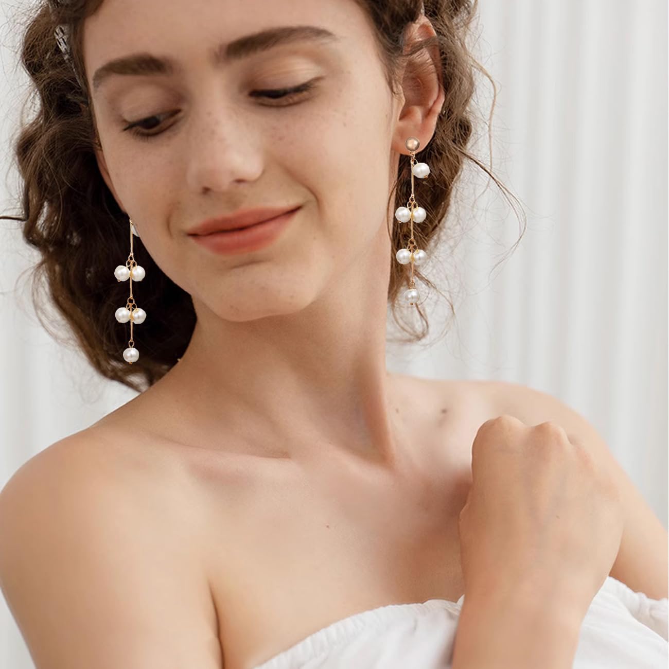 FDEETY 6 Pairs Pearl Earrings Set for Women - Long Tassel Drop Dangle Earrings, Tiny Chain Pearl Jewelry, Boho Fashion Accessories - Perfect Gift for Birthday, Wedding & Party Occasions