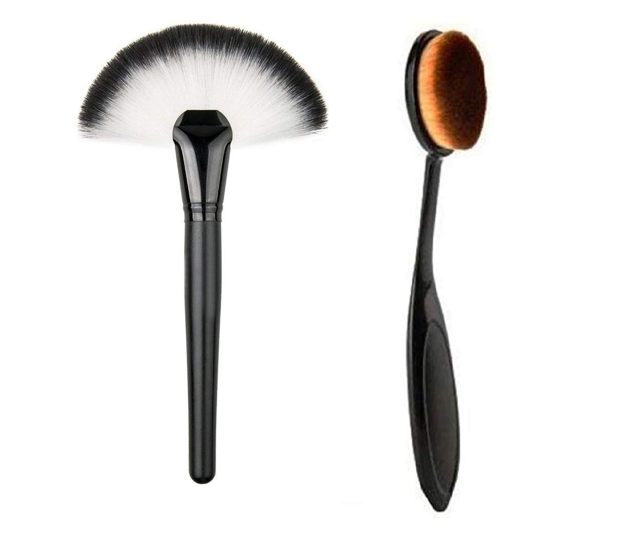Angelie Pro Slim Makeup Blush & Contour Brush Set - Soft Nylon Hair Fan Brushes for Foundation, Blending, Highlighting (Black) - Perfect for Professional Makeup Artists & Everyday Beauty Routines