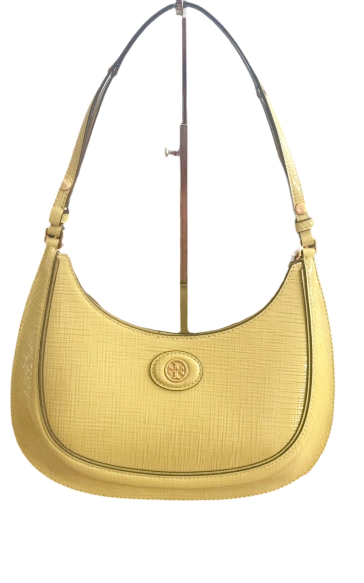 Tory Burch Medium Robinson Crosshatched Convertible Crescent Bag in Butter Mint - Genuine Leather Shoulder Purse with Original Dust Bag for Women, Perfect for Work, Travel & Everyday Use