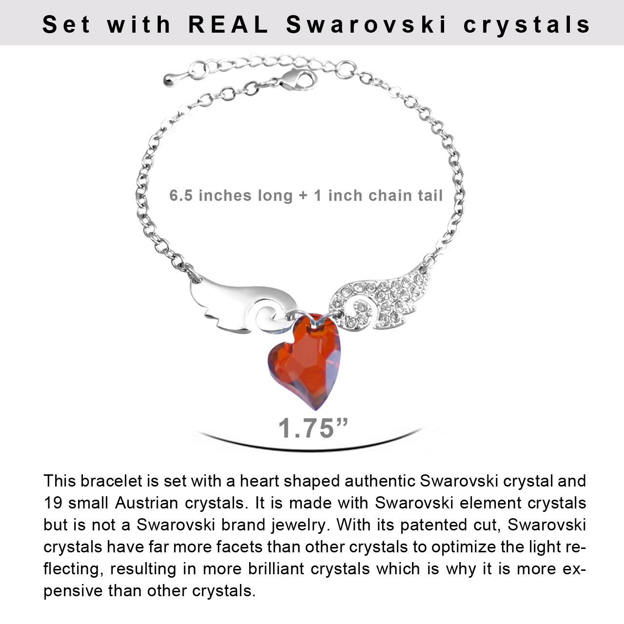 Dahlia Heart Wing Crystal Bracelet - Red for Valentine's Day Gifts