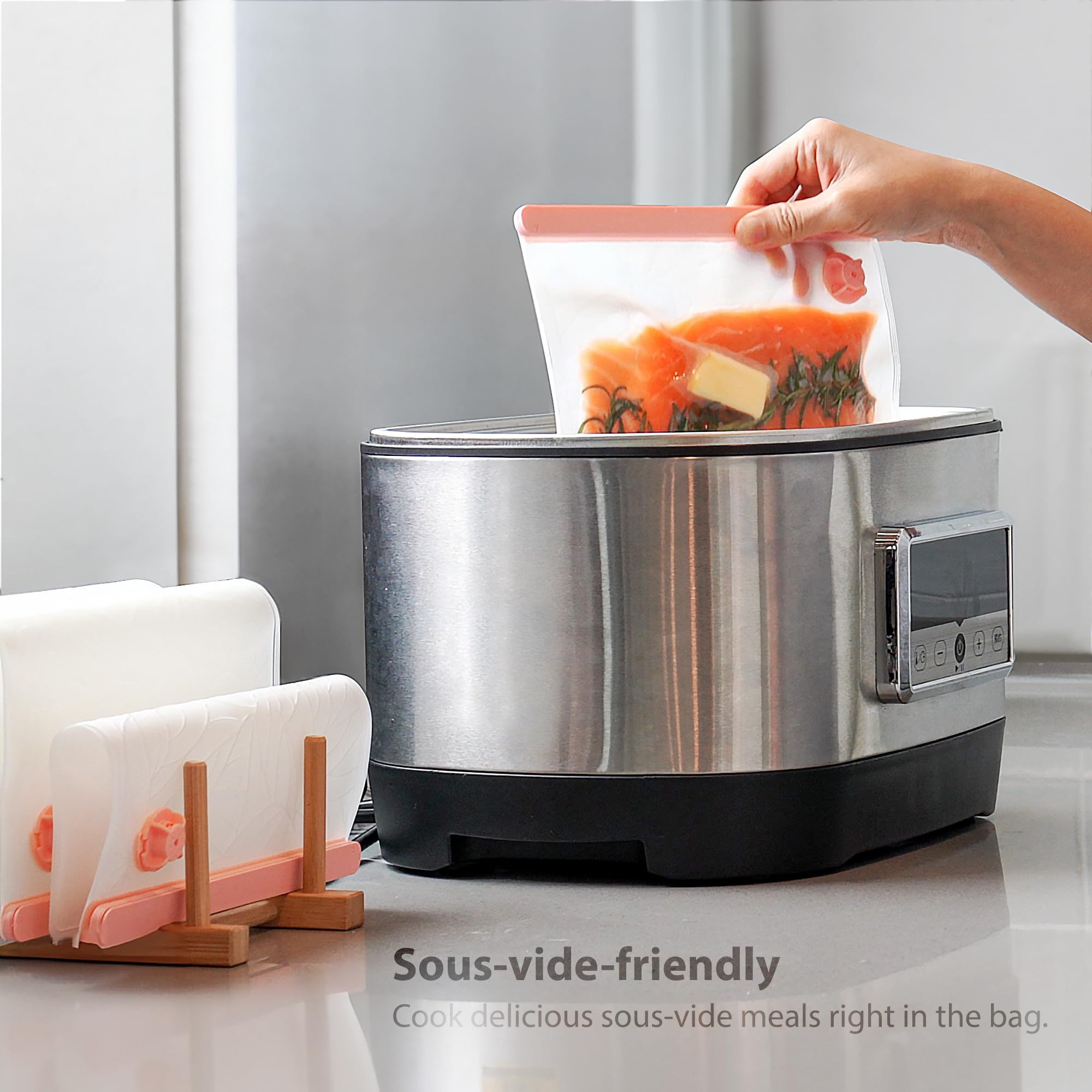 SealVax® Reusable Vacuum Sealer Bags (4-Pack) with Handheld Pump - Airtight Food Storage for Sous Vide, Meal Prep & Freezer Organization | Perfect for Kitchen, Camping & Food Preservation