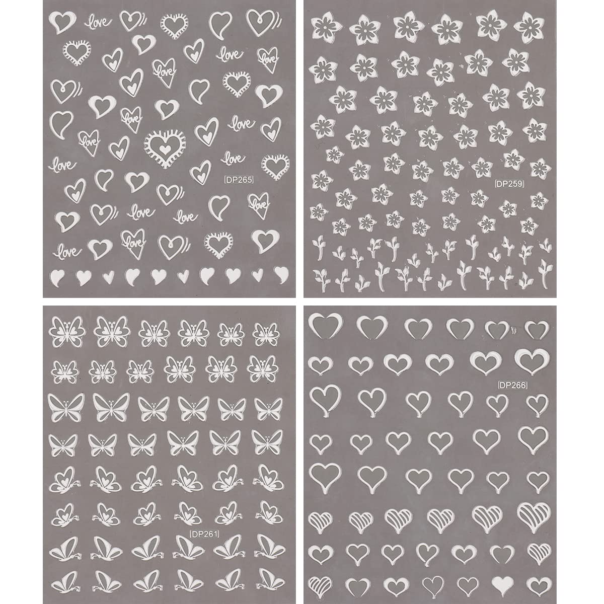 3D Valentine's Day Nail Stickers - White Heart, Love Butterfly & Cherry Blossom Nail Art Decals for Women | Solid & Hollow Heart Designs | Manicure Decor Sheets | Perfect for Romantic Dates, Weddings & Special Occasions (White)