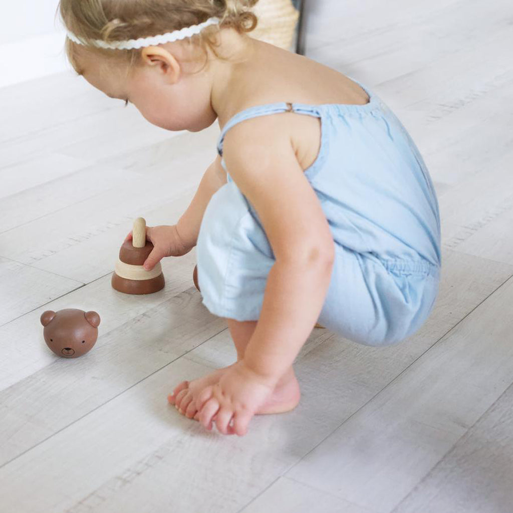 Wee Gallery Wooden Bear Stacking Toy - Montessori Educational Wooden Blocks for Toddlers - Perfect for Early Learning, Fine Motor Skills & Sensory Play