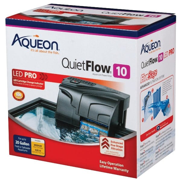 Aqueon QuietFlow 10 Power Filter – Ultra Quiet Aquarium Filter for 10-20 Gallon Tanks – Ideal for Freshwater & Saltwater Fish Tanks, Home or Office Use
