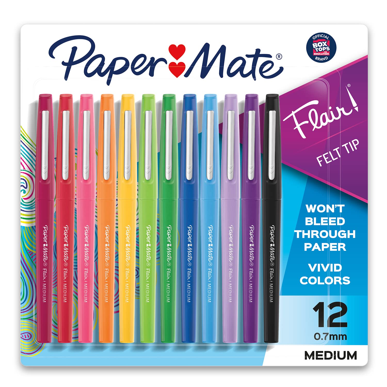 Paper Mate Flair Felt Tip Pens - 0.7mm Medium Point Markers for School, Office & Art | 12-Pack Assorted Colors | Ideal for Teachers, Students & Creative Projects | Perfect for Note-Taking, Journaling & Coloring