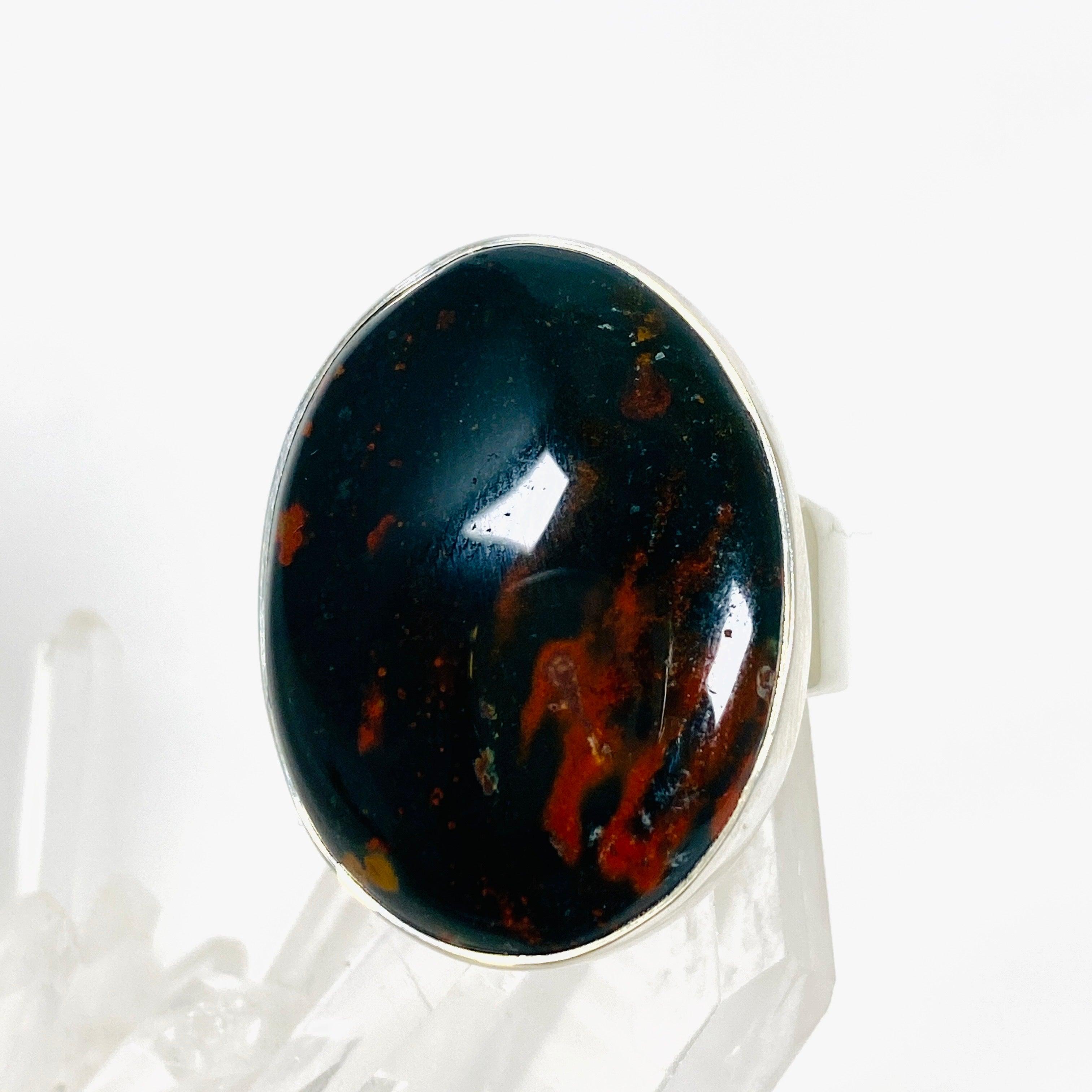 Bloodstone Oval Ring for Women - Size 8 Sterling Silver KRGJ3075 | Healing Crystal Jewelry for Meditation & Spiritual Protection