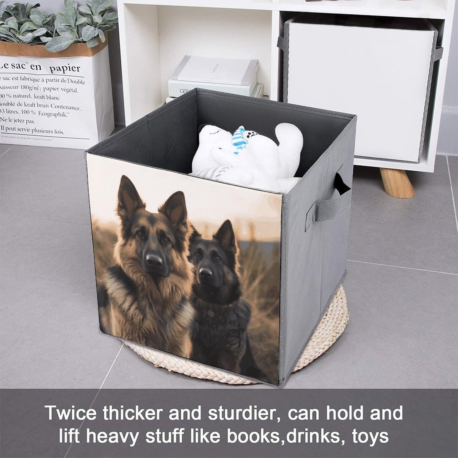 German Shepherd Printed Storage Baskets 2-Pack - Foldable Fabric Storage Bins for Home Organization | Perfect for Closet, Nursery & Pet Supplies Storage