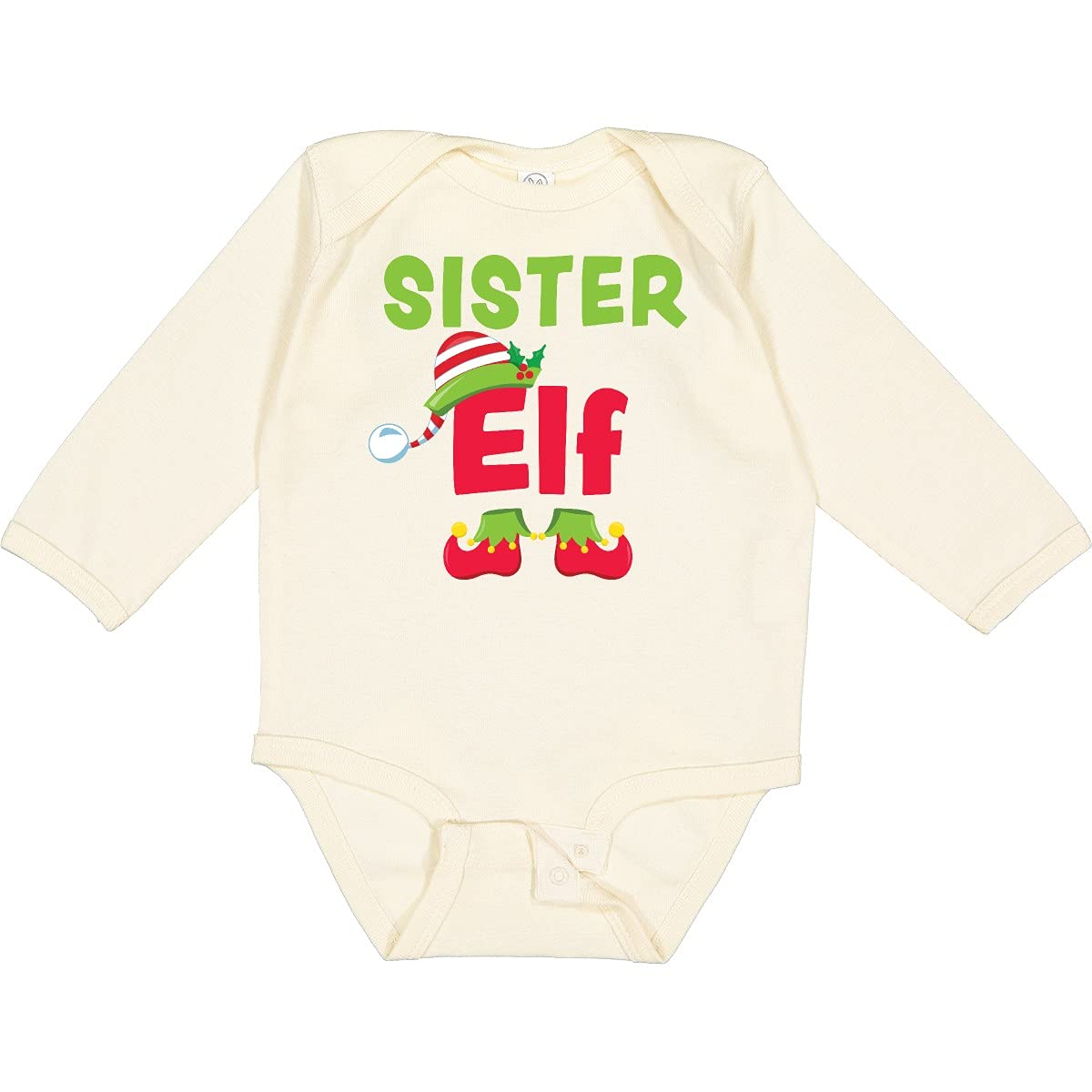 Inktastic Christmas Sister Elf Long Sleeve Creeper - Festive Holiday Pajamas for Women, Cute Matching Family Christmas Pajama Set, Cozy Fleece Sleepwear for Sister Gifts & Christmas Eve Outfits