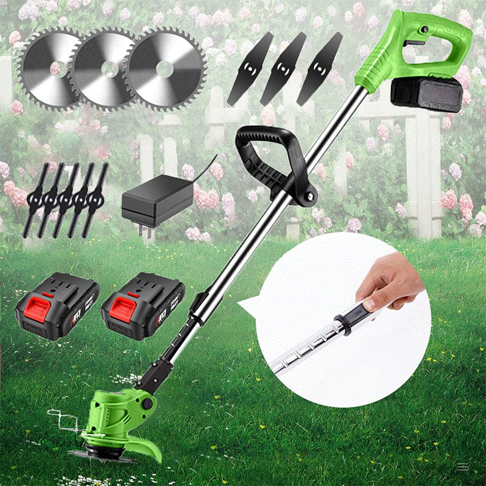 24V Cordless Electric String Trimmer & Lawn Edger with Replaceable Blades, Telescopic Adjustable Pole & Rotating Head - Perfect for Lawn Care, Garden Trimming, and Yard Maintenance (Green)