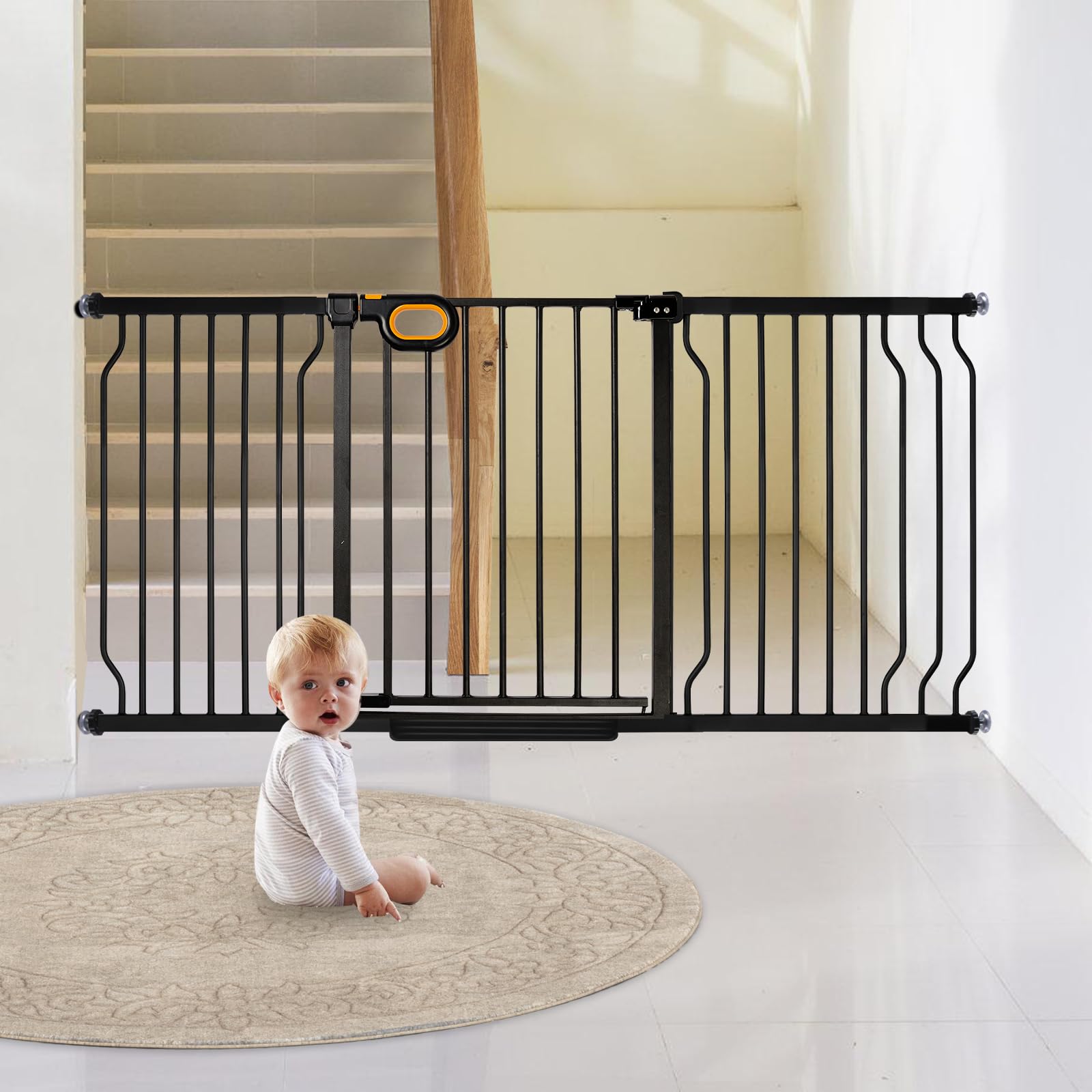 Owlie Extra Wide Adjustable Baby & Pet Safety Gate (57-66 Inch) - Pressure Mounted for Stairs, Doorways - 30.5