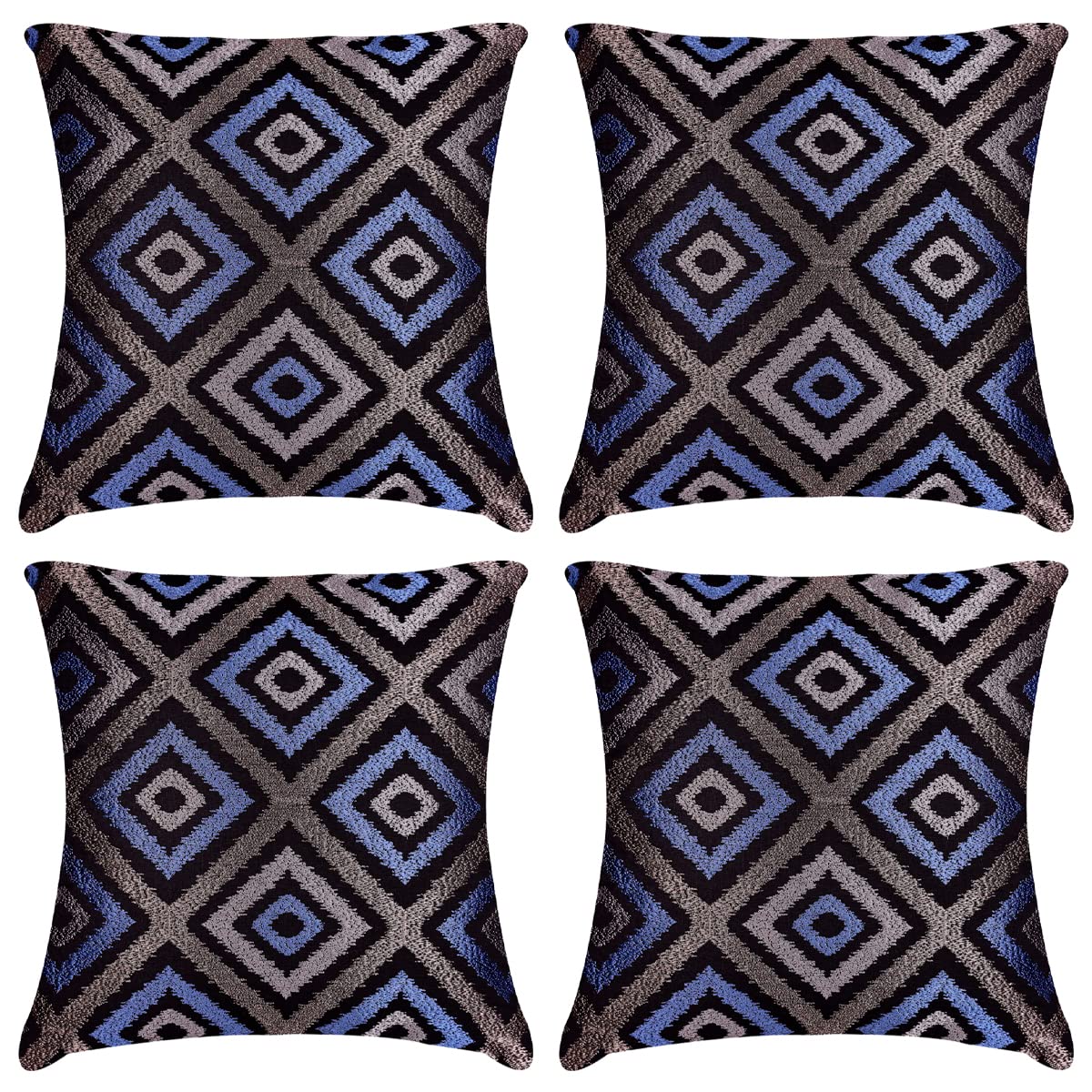 Decozen Embroidered Zipper Pillow Covers Set of 4 - 20x20 Inch Blue Gray Decorative Throw Pillow Cases for Sofa, Couch, Bed - Perfect for Living Room, Bedroom & Office Home Decor | Cozy & Stylish Home Accents