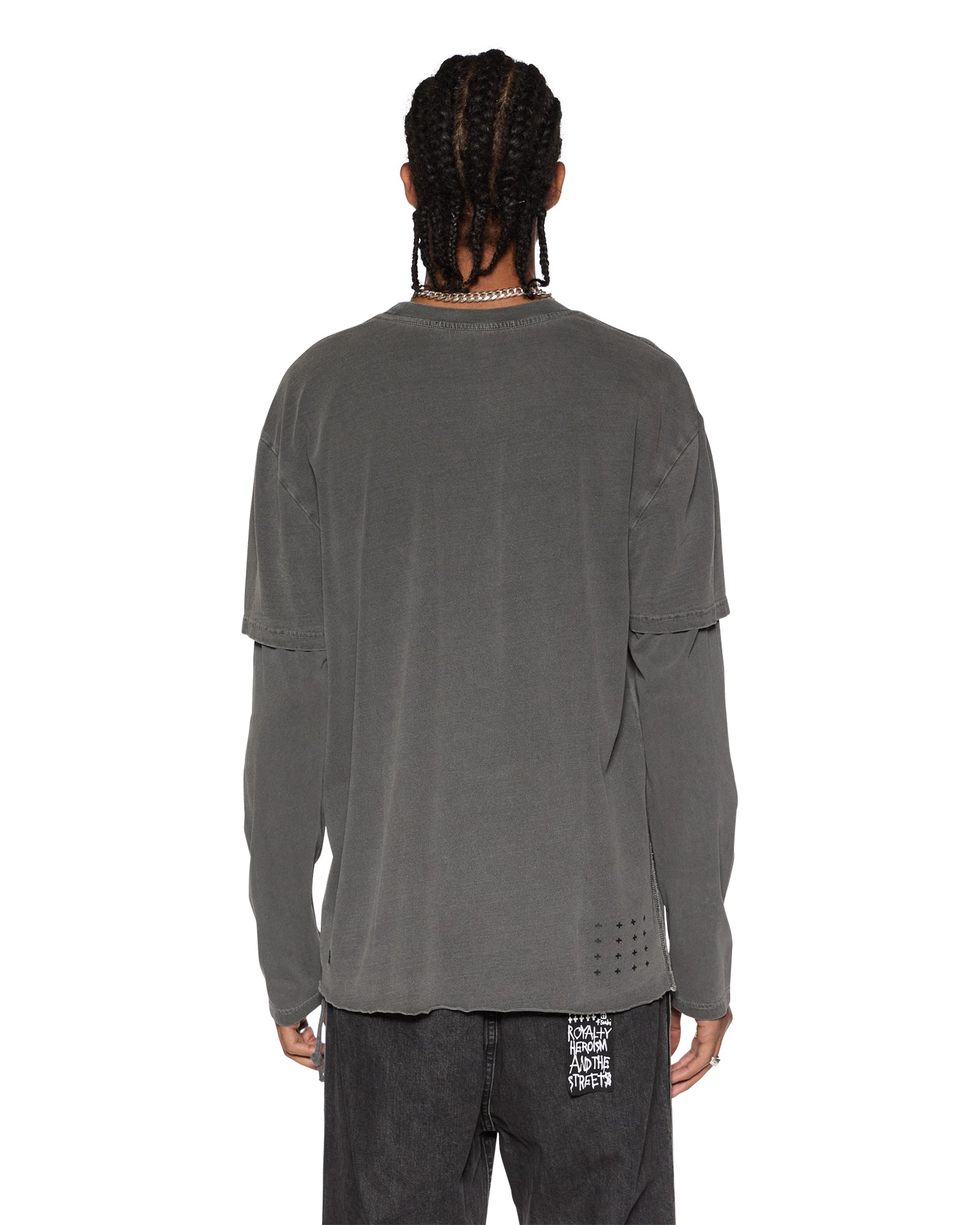 FUEGO Layered Long Sleeve T-Shirt for Men - Charcoal Gray Casual Shirt for Streetwear & Everyday Outfits