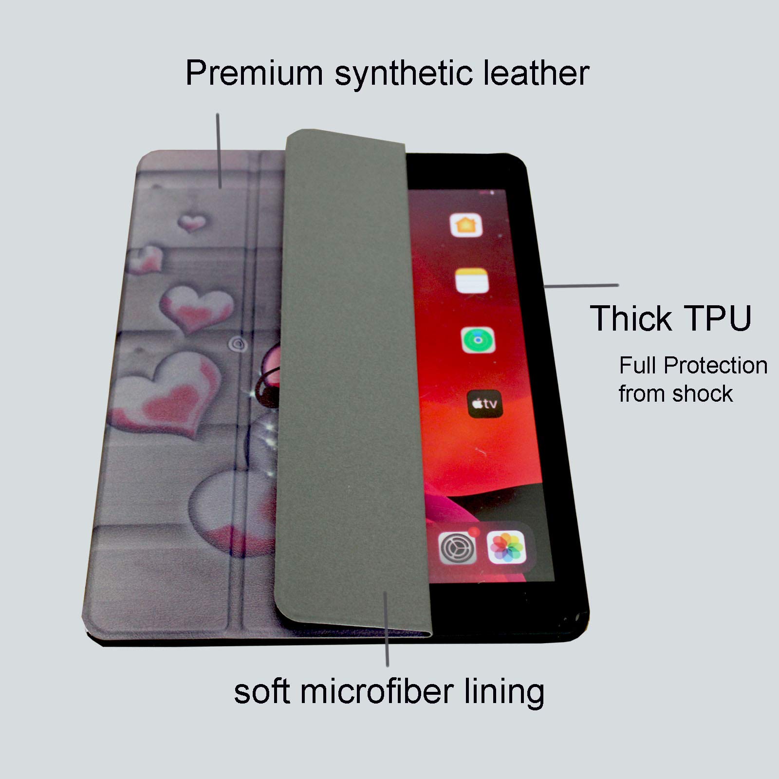 Shockproof Trifold Stand Smart Case for iPad Air 5th Gen 2022 & 4th Gen 2020 (10.9 inch) - Protective Cover for Models A2588/A2589/A2591/A2316/A2324/A2072 with Heart Flower Design | Perfect for Work, Study & Travel