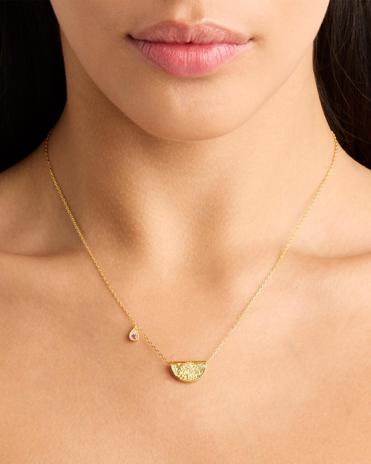 18K Gold Vermeil Lotus Birthstone Necklace - October Birthstone Pink Tourmaline Jewelry for Women | Perfect Gift for Birthday, Anniversary & Special Occasions