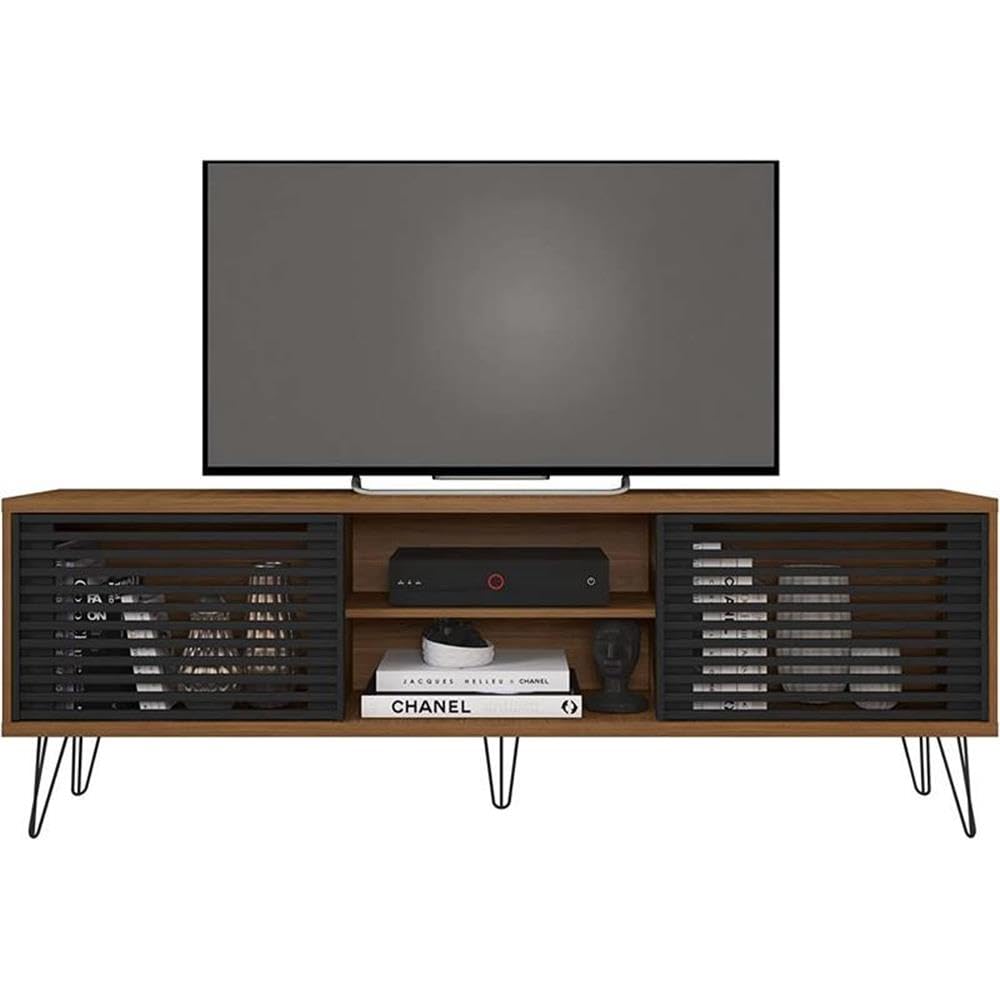 Better Home Products 70 Inch Walnut TV Stand - Mid-Century Modern Design for Living Room, Bedroom & Home Theater Entertainment Centers
