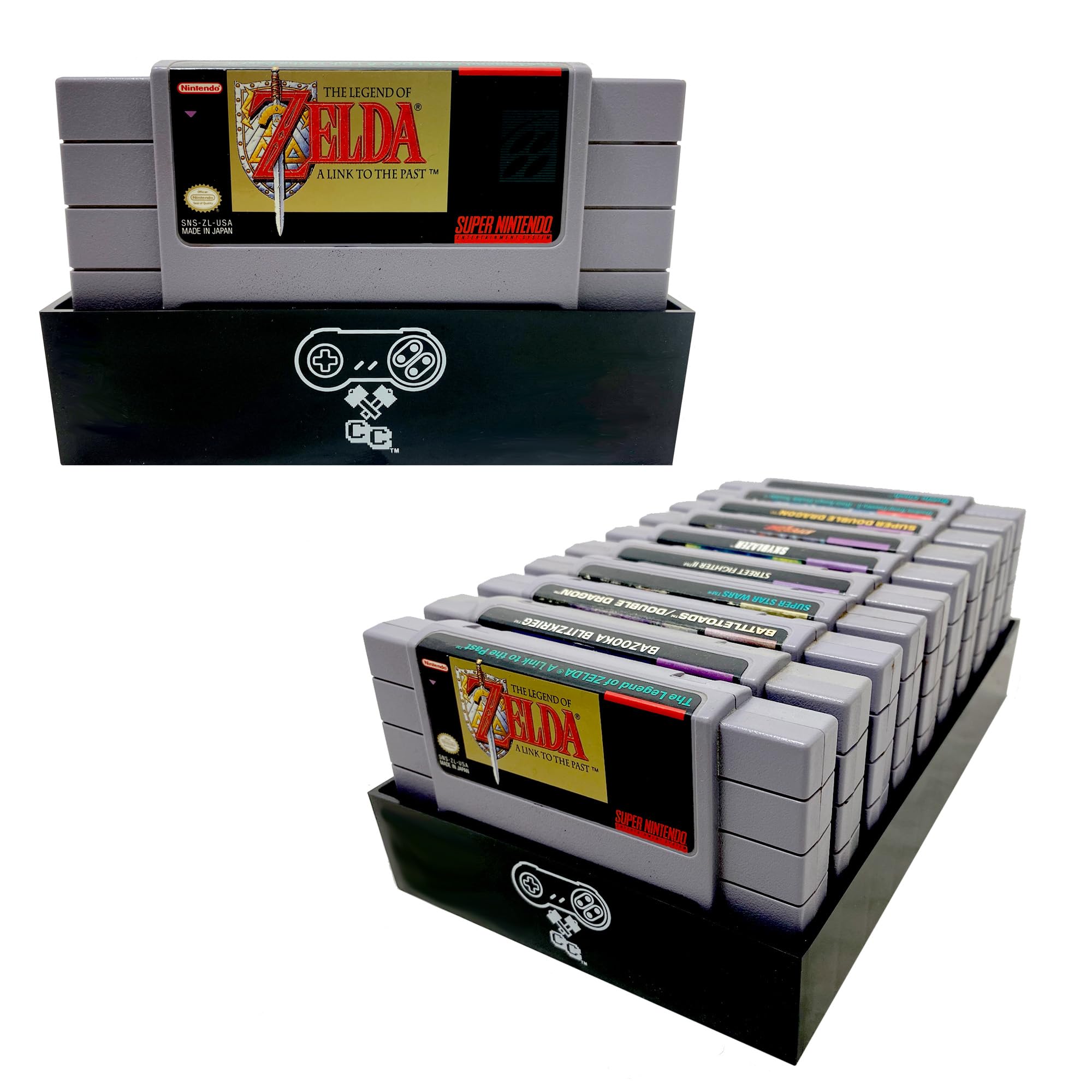 Black SNES Game Organizer - Nintendo SNES Cartridge Holder with Dust Cover for Super Nintendo Entertainment System | Perfect for Game Storage & Display