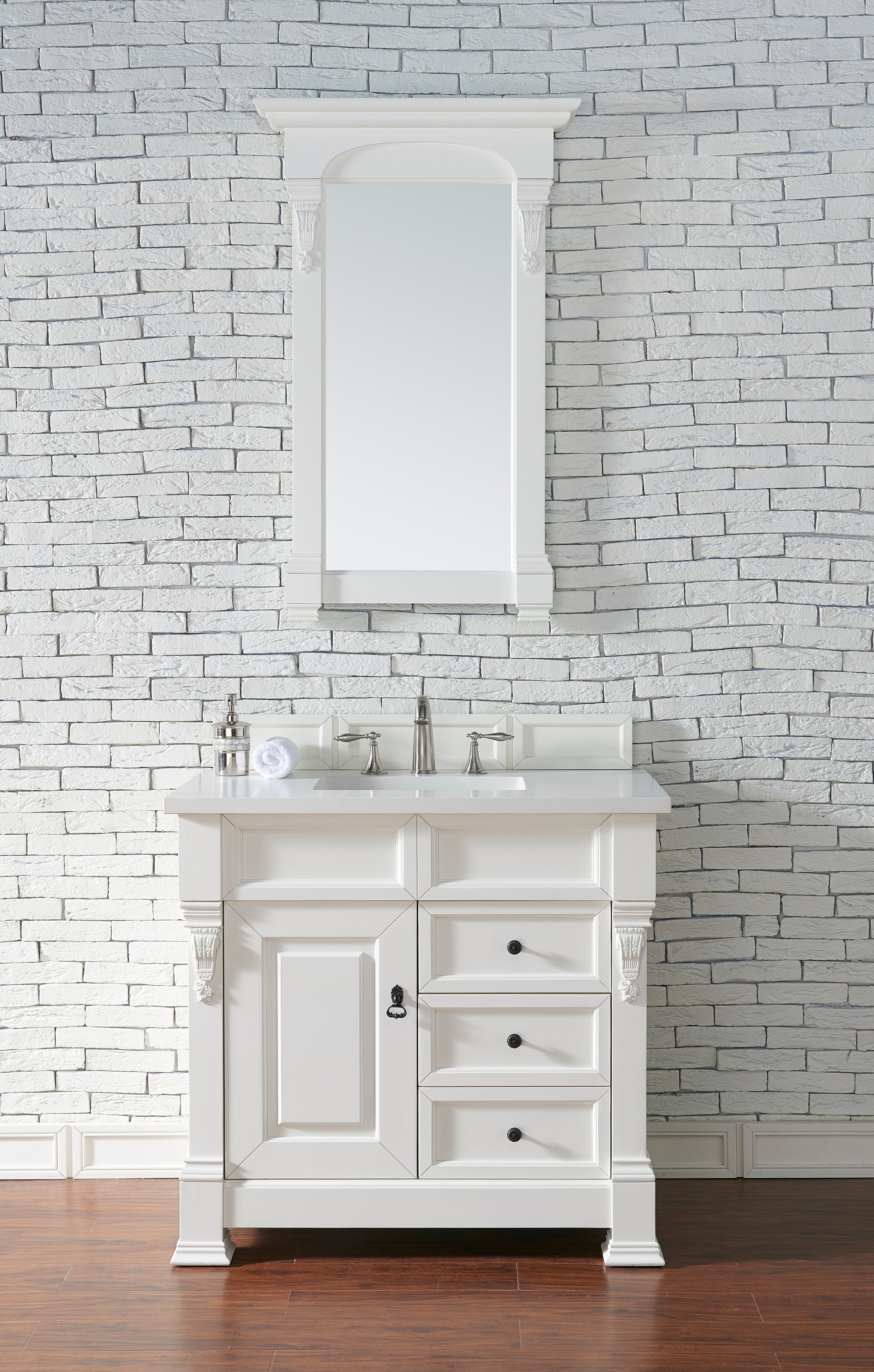 Brookfield 36 Inch Single Bathroom Vanity Set with White Zeus Quartz Countertop (3CM Thick) - Perfect for Modern Home Bathroom Remodeling