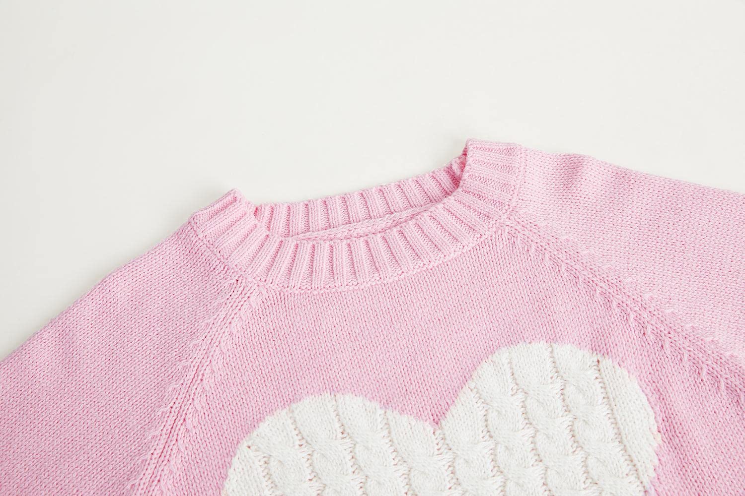 Batermoon Girls' Pullover Sweaters - Long Sleeve Cute Heart Pattern Crewneck Knit Jumper Tops for School, Casual Wear & Winter Outfits