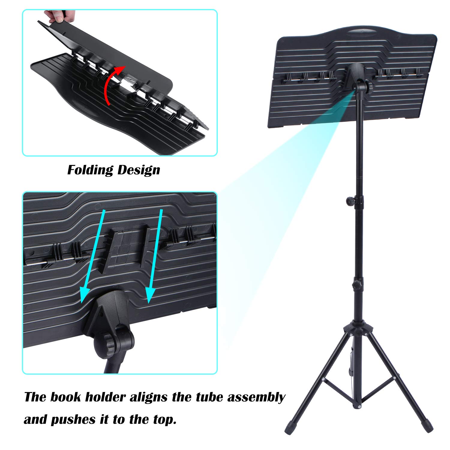 Premium Klvied Portable Folding Music Stand with Violin Hanger - Lightweight Black Sheet Music Stand with Carrying Bag | Perfect for Violin Practice, Orchestra Rehearsals & Home Music Studios