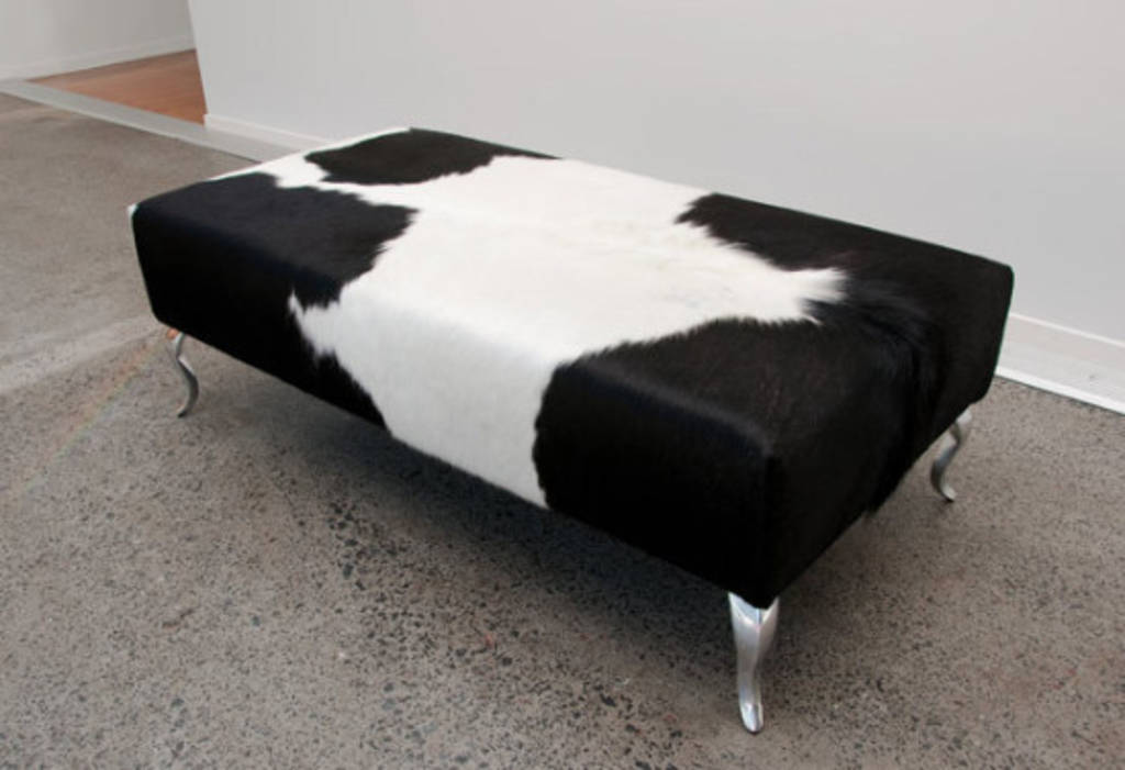 Premium Cowhide Ottoman with Queen Anne Curved Aluminum Legs - 47