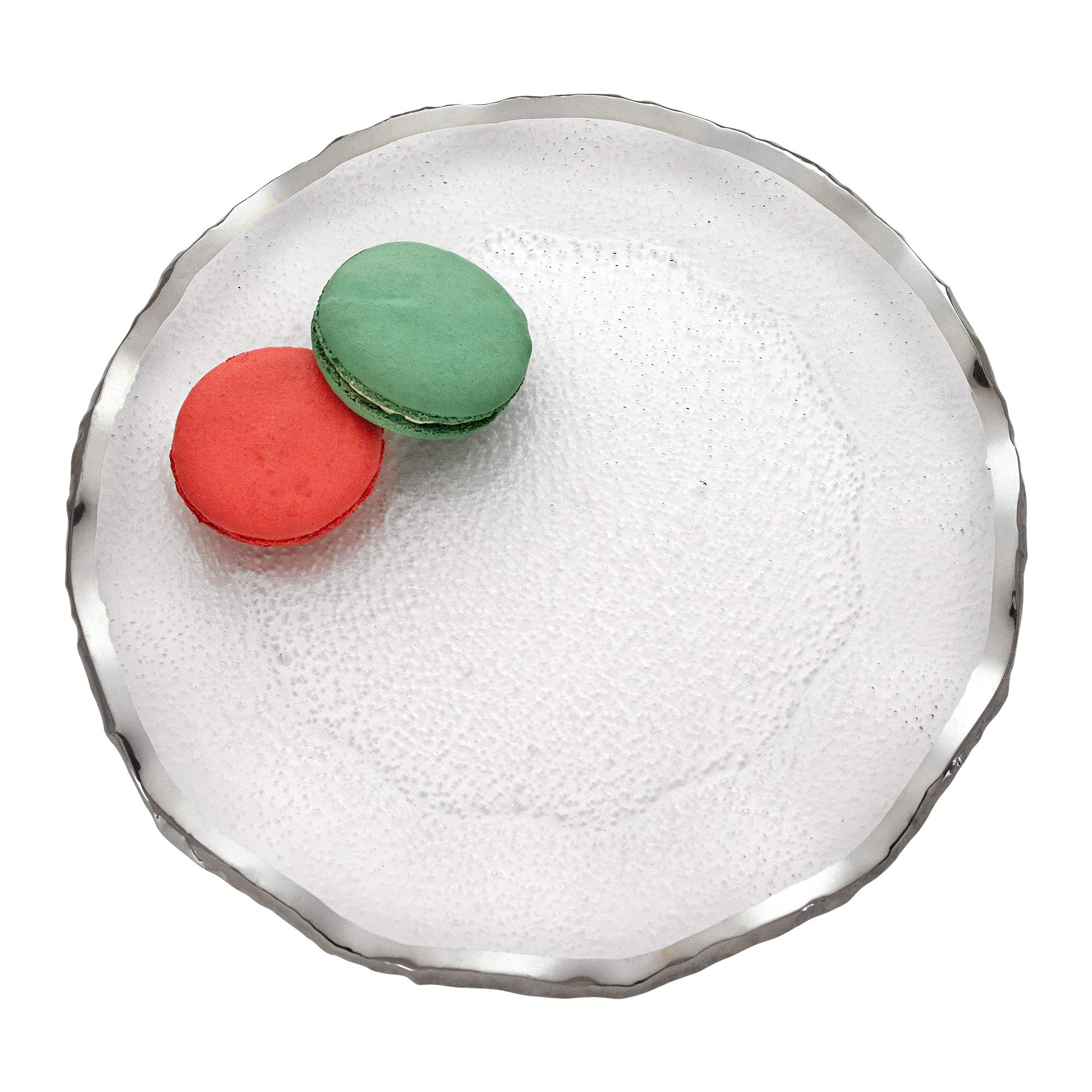 Elegant Modern Handcrafted Glass Serving Platter - 13 Inch Silver-Edge Charger for Dinner Parties, Weddings & Home Decor | Sophisticated Serveware