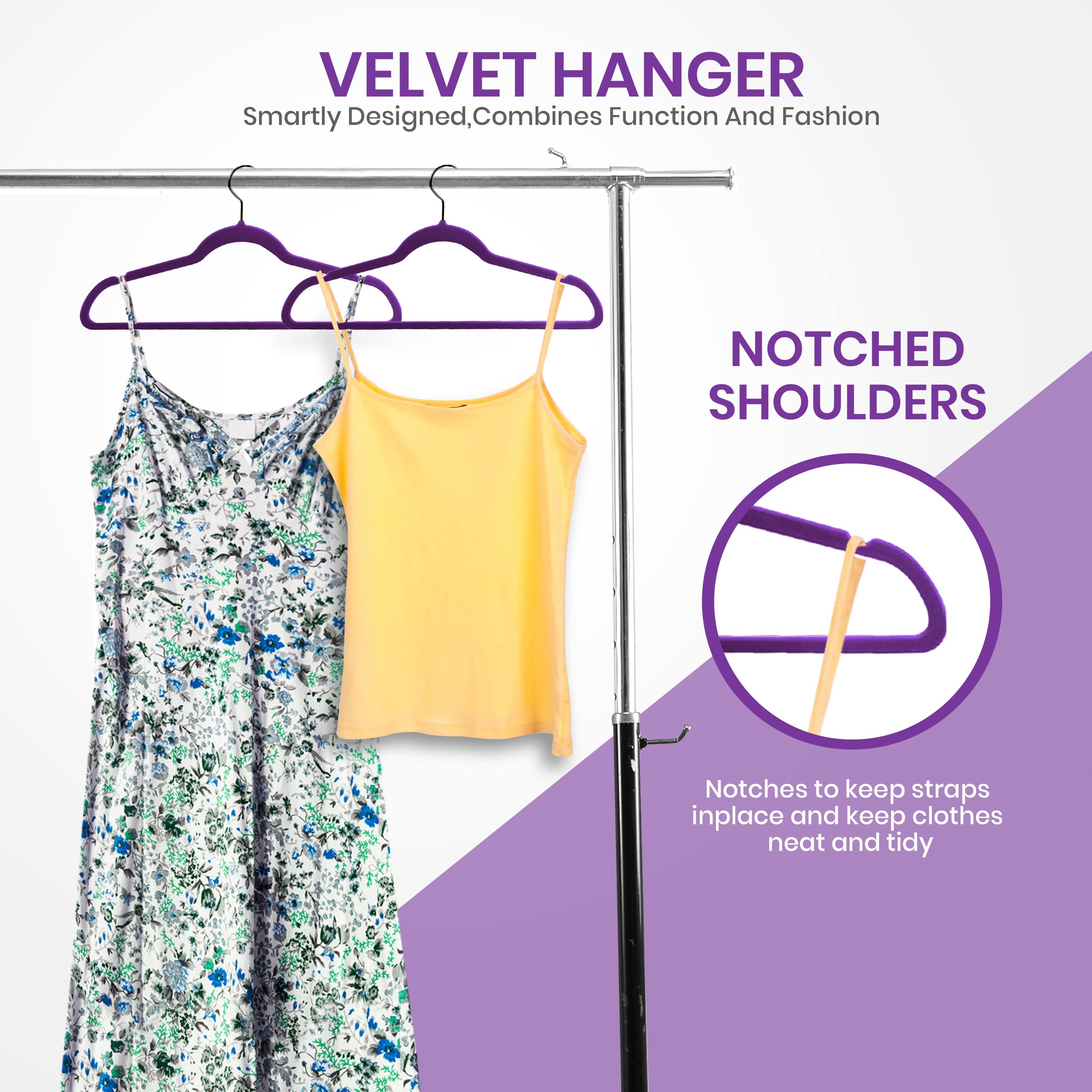 Utopia Home 50-Pack Velvet Non-Slip Hangers with 360° Rotating Hook - Heavy Duty Coat & Pants Hangers in Purple - Perfect for Closet Organization & Space Saving Wardrobe Storage