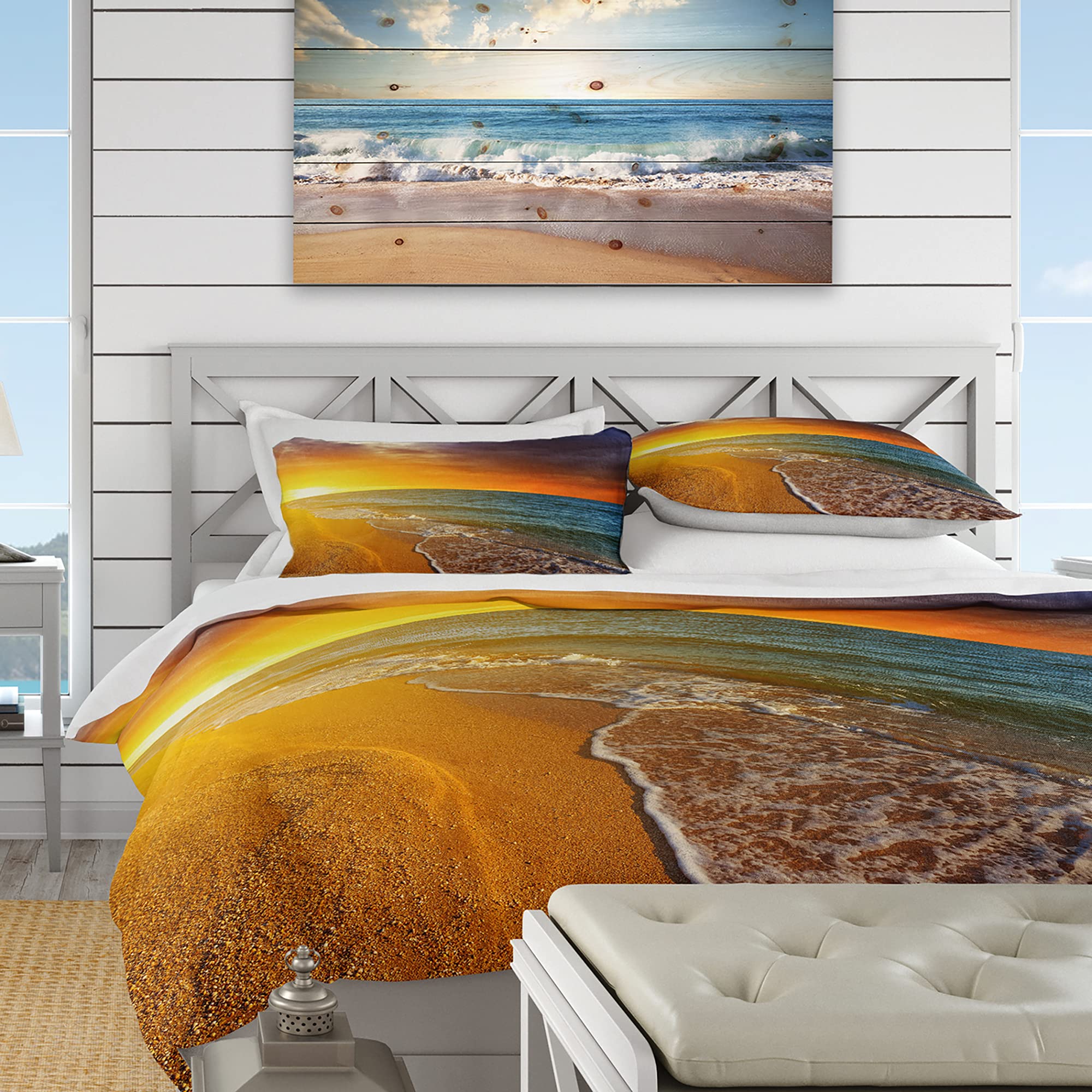 DesignQ Nautical & Coastal Duvet Cover Set - King Size Blue Beach Bedding with Yellow Sky Print, 3-Piece All Season Comfort - Perfect for Beach House, Coastal Decor & Vacation Home Bedrooms