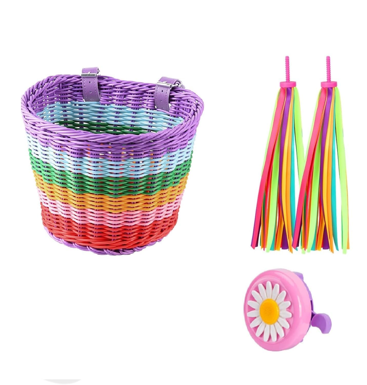 Kids Bike Basket Set - Handwoven Detachable Front Basket for Girls & Boys, Fits Most Bikes Including Stationary Bikes, E-Bikes & Road Bikes - Perfect for School, Picnics & Shopping Trips