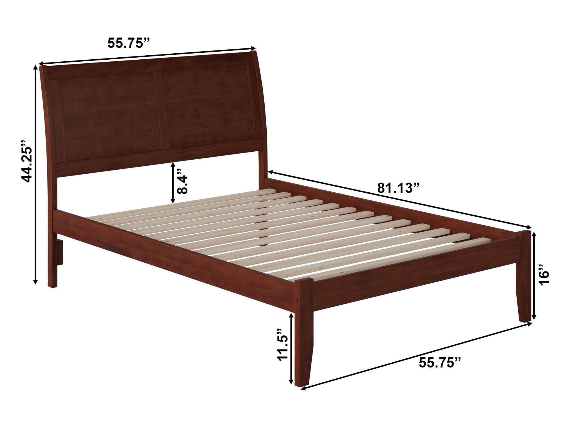 AFI Portland Full Platform Bed with USB Charger - Solid Walnut Wood Frame, Modern Minimalist Design for Bedroom, Living Room, or Guest Room