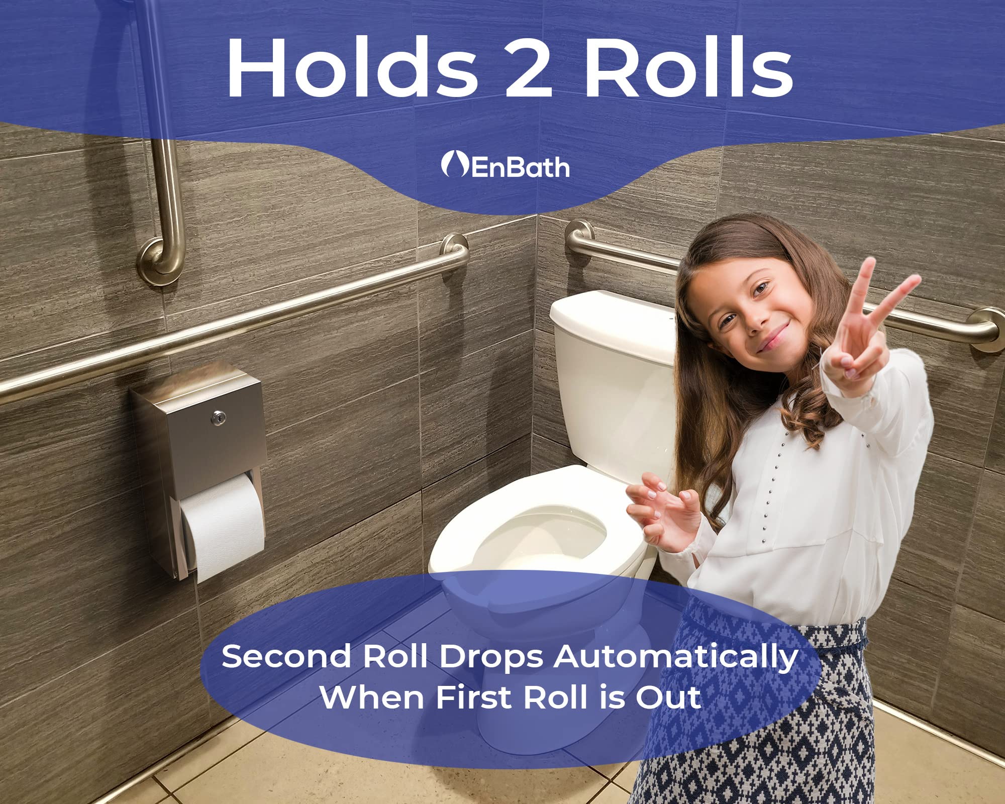 Stainless Steel Commercial Toilet Paper Dispenser - 2 Roll Wall Mount Bathroom Tissue Holder with Locking Mechanism | Durable Restroom Paper Towel Dispenser for Offices, Hotels, and Public Washrooms