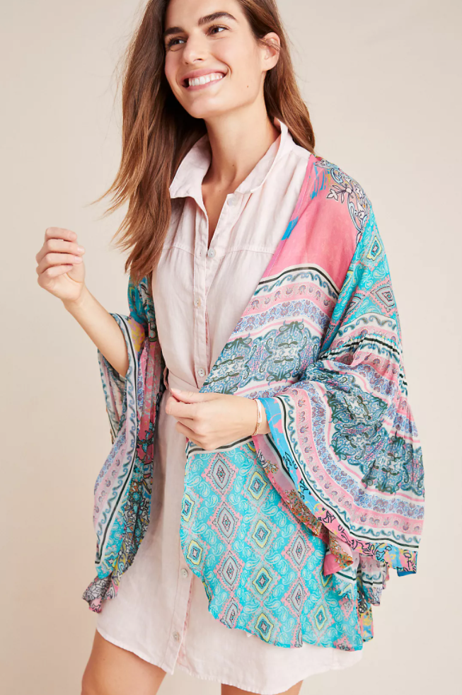 Elegant Floral Ruffle Sleeve Kimono Robe - Boho Chic Loungewear for Women | Perfect for Spa Days, Beach Cover-ups & Home Relaxation