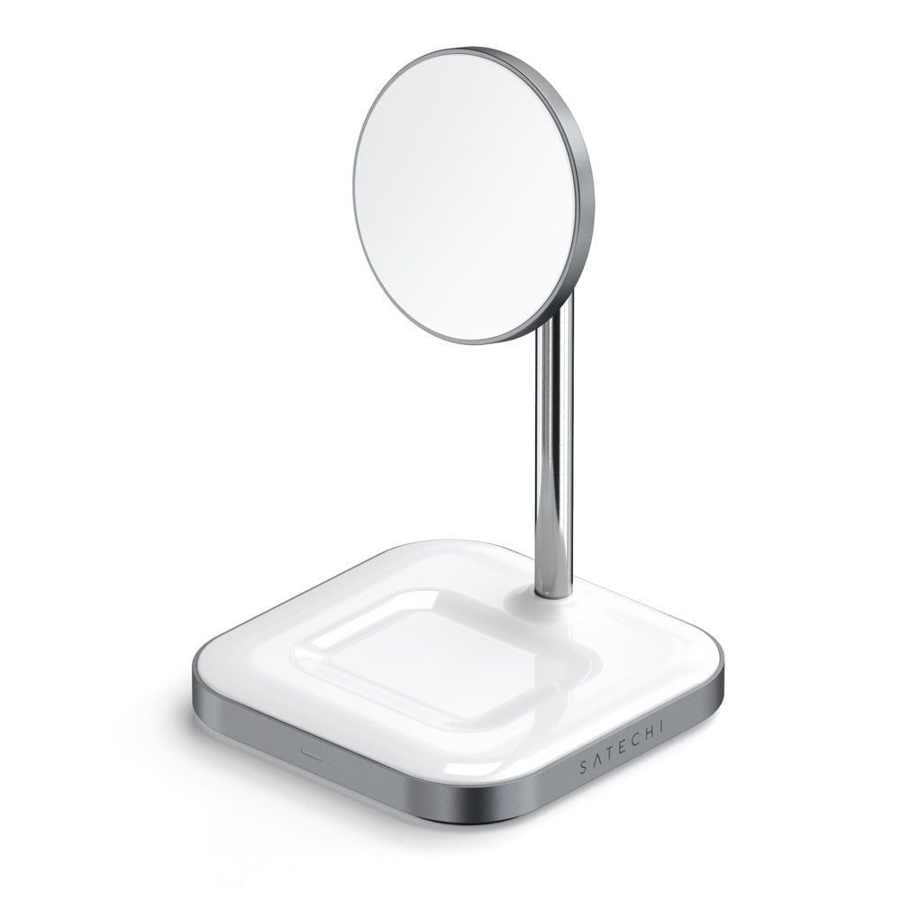 Satechi Magnetic 2-in-1 Wireless Charging Stand for iPhone & AirPods | Fast Qi-Certified Charger | Space Gray | Perfect for Home, Office & Nightstand Charging
