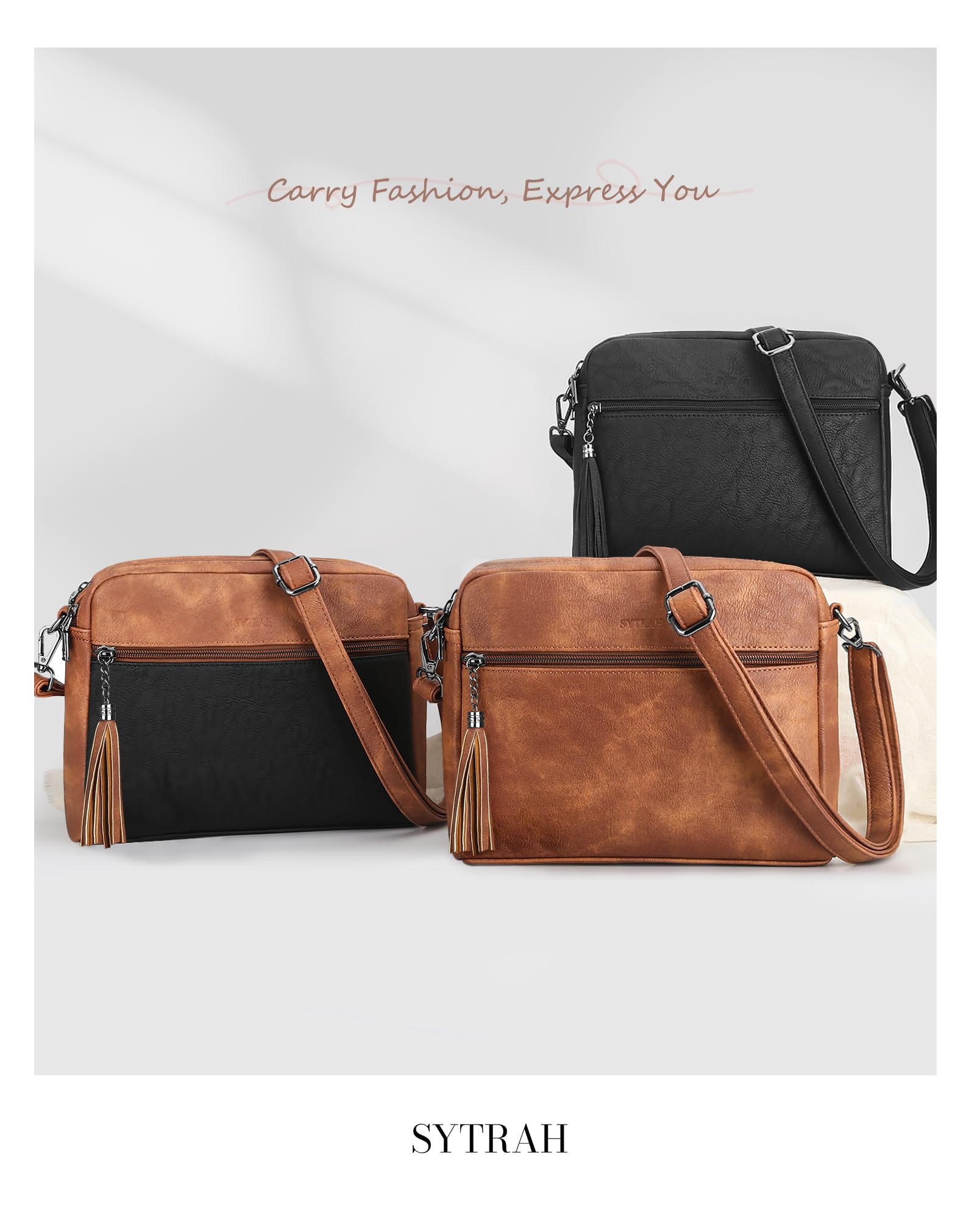 Women's Crossbody Bags - Soft Leather Shoulder Purse with Tassel for Daily Use & Travel