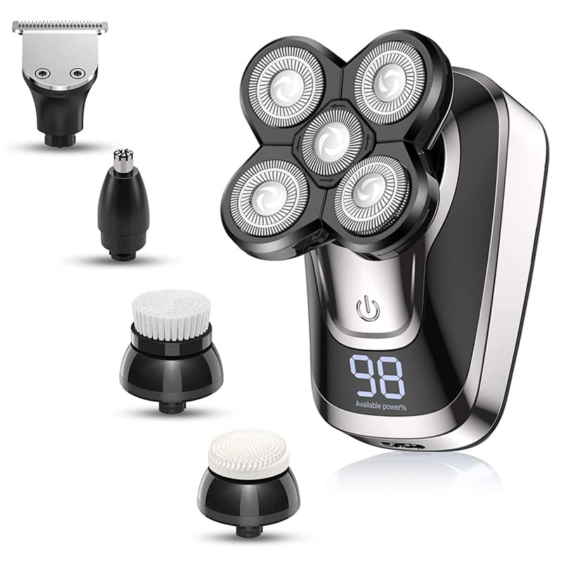 5-in-1 Electric Head Shaver for Bald Men - Rechargeable Waterproof Hair Trimmer & Beard Razor with Digital Display - Perfect for Travel, Gym & Daily Grooming