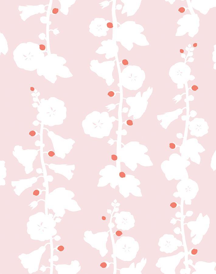 Clare V. 'Hollyhock' Pink Floral Wallpaper - Peel & Stick Removable Wallpaper for Bedroom, Nursery, Living Room Decor