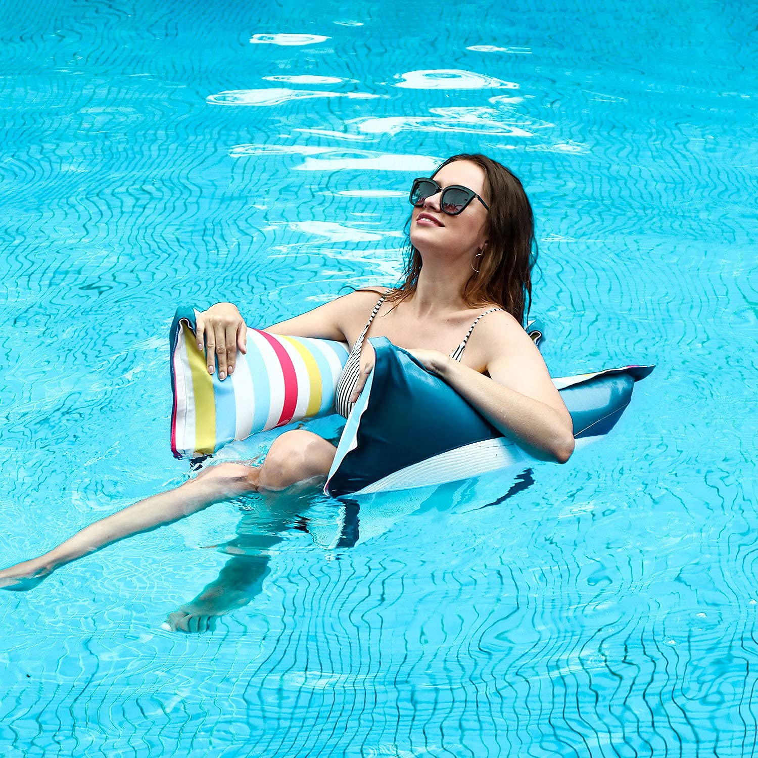 FindUWill Fabric Pool Hammock Floats - XL 2Pack Inflatable Water Hammock, Lounge Chair & Drifter for Adults - Perfect for Pool Parties, Lake Relaxation & Beach Vacations