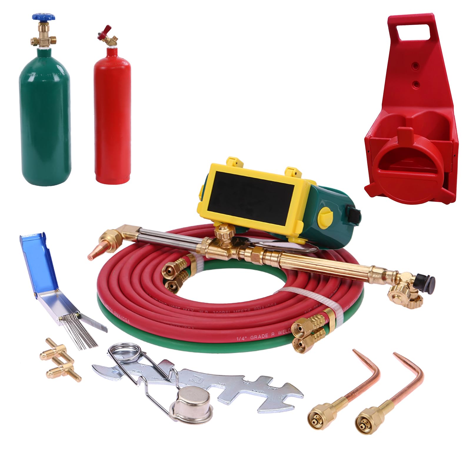 Professional Portable Oxy Acetylene Torch Kit with Oxygen & Acetylene Tanks - Brass Nozzle Welding, Brazing & Cutting Torch Set with Pressure Gauge - Ideal for Metal Fabrication, HVAC Repair & Automotive Maintenance