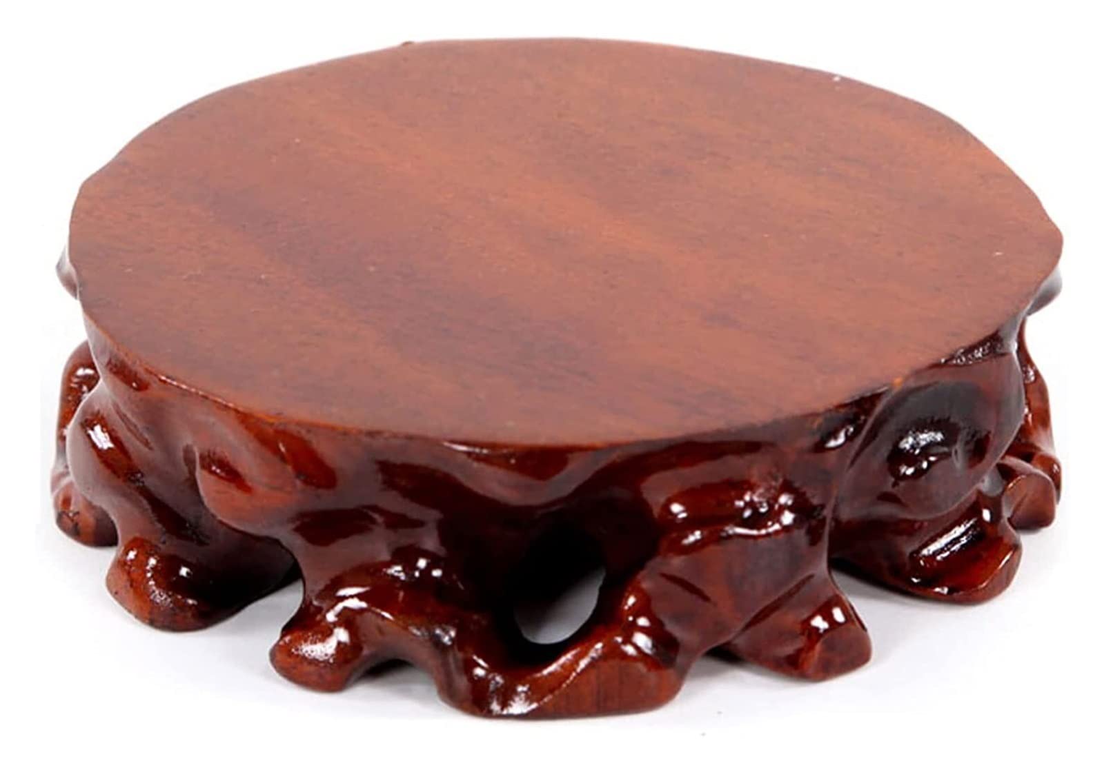 Handcrafted Round Wood Pedestal Stand - 15cm/5.9in Mini Riser, Tree Root Carved Stool for Teapot Display, Art Vase Base, Home Decor & Statue Stand - Perfect for Living Room, Office & Zen Decor