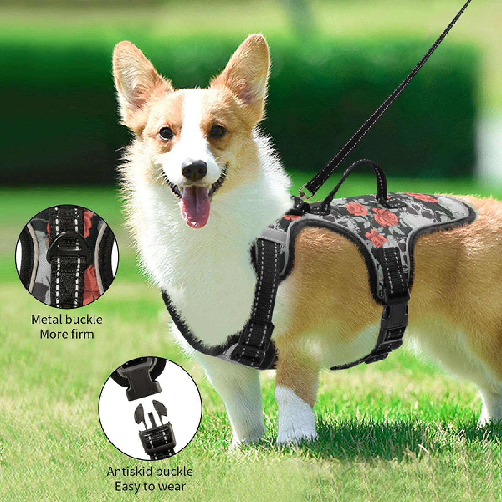 Xigua Skull Dog Harness - No Pull Reflective Pet Vest for Small & Medium Dogs with Nylon Handle - Breathable & Durable for Walking, Running & Outdoor Adventures