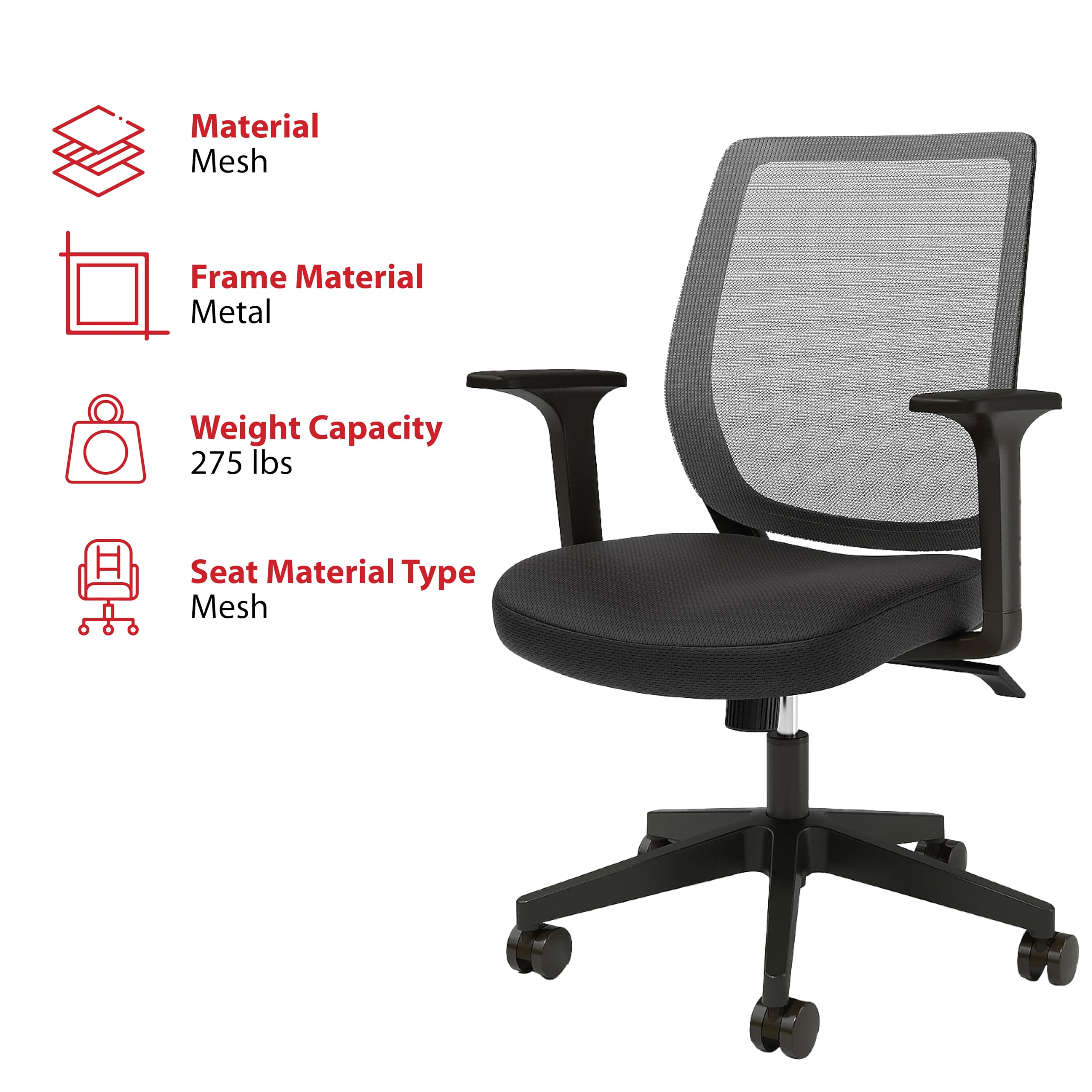 Ergonomic Mesh Back Swivel Office Chair with Adjustable Height, Tilt Tension & Lock - Comfortable Fabric Seat for Home Office, Gaming & Workspace (Ideal for Long Hours of Sitting)