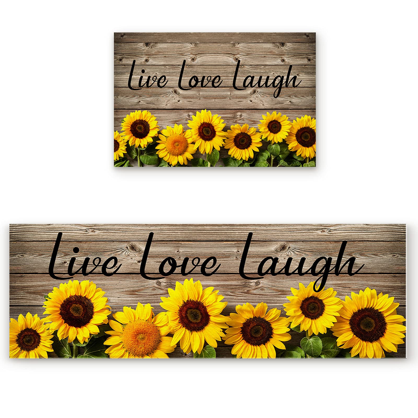 Anti-Fatigue Kitchen Mat Set of 2 - Non-Slip Cushioned Floor Mats with Floral Yellow Sunflowers Design (23.6x35.4in & 23.6x70.9in) - Perfect for Standing Comfort While Cooking, Baking or Dishwashing