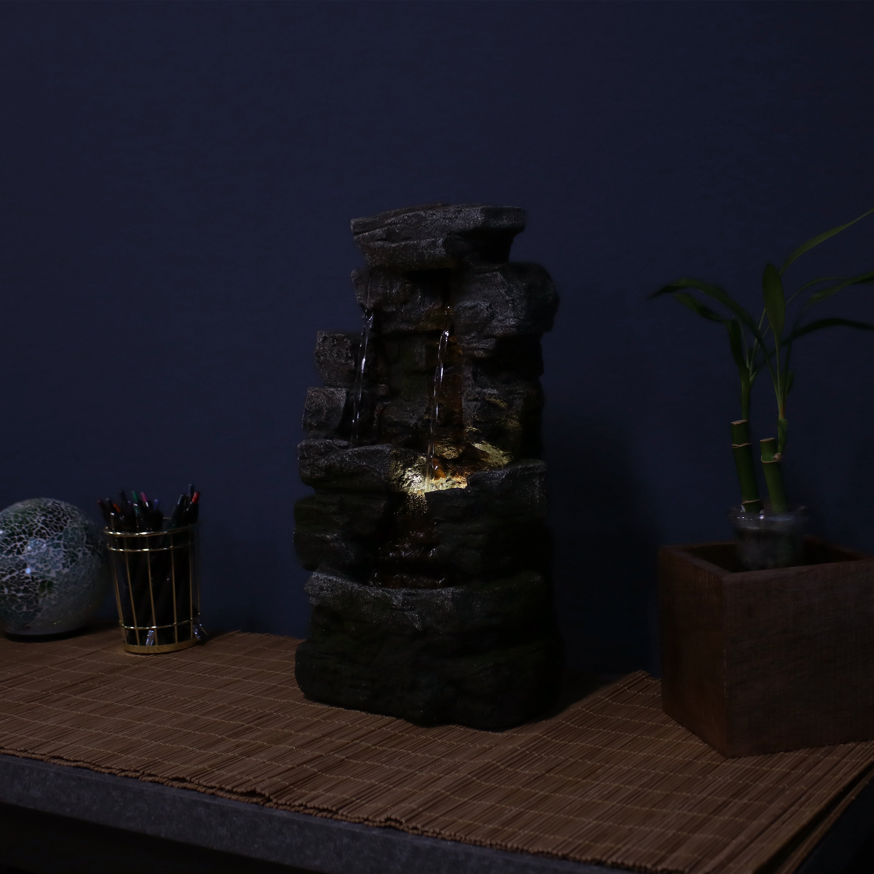 Premium Sunnydaze Towering Cave Waterfall Indoor Tabletop Fountain with LED Lights - Relaxing Zen Decor for Home, Office, or Spa