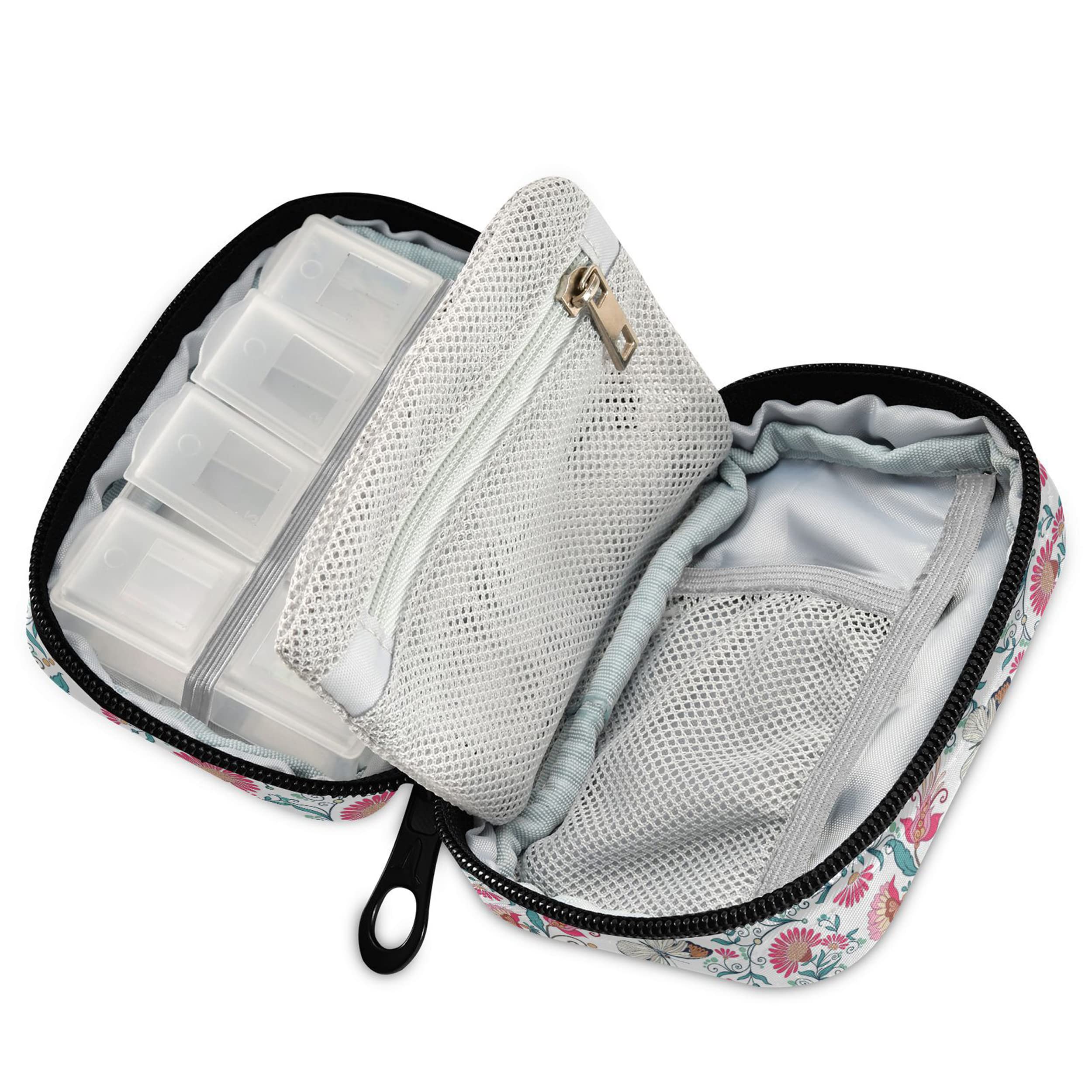 7 Day Travel Pill Organizer - Naanle Paisley Floral Butterfly Pill Box with Zipper | Portable Weekly Vitamin Case for Supplements & Medications | Perfect for Travel, Home & Daily Use