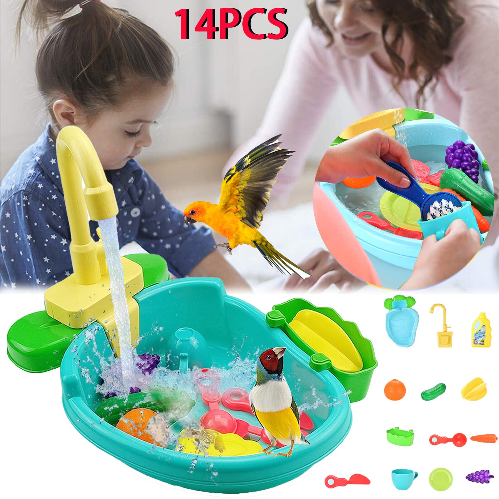 Automatic Bird Bathtub with Faucet - Self-Filling Parrot Bath Tub for Small & Medium Birds | Multifunctional Shower, Feeder & Swimming Pool Toy | Perfect for Cage, Aviary & Outdoor Bird Play